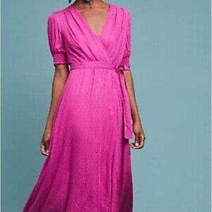 Anthropologie Maeve Breanna faux wrap dress in magenta